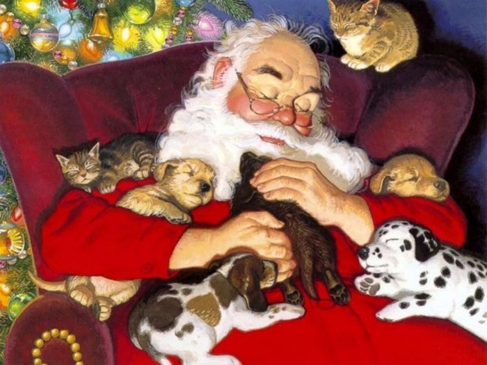Santa-with-Puppies-and-Kittens-christmas-9348168-1024-768 - CHRISTMAS WALLPAPERS