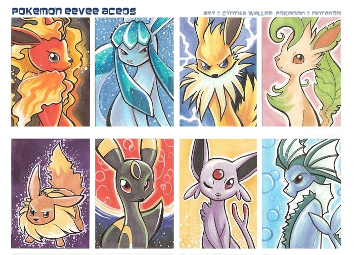 Flareon,Glaceon,Jolteon,Leafeon,Eevee,Umbreon,Espeon si Vaporeon