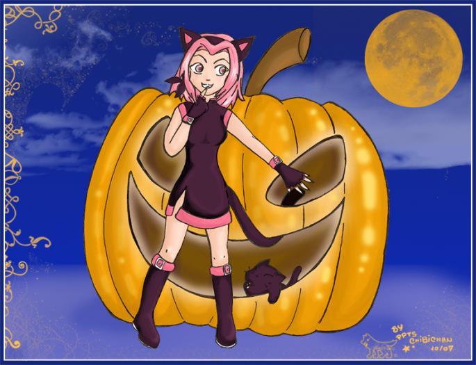 Sakura_Haruno_halloween_cat