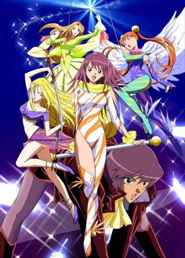 kaleido star; toate sunt imbracate in costume de spectacol.
