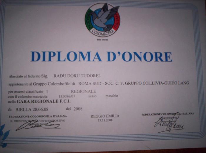 Diploma pt 1 clasificat pe Regiunea Lazio; Diploma pt 1 clasificat pe Regiunea Lazio
