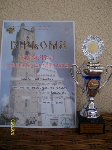 Cupa si diploma loc 3 la concursul cu puii anul 2009