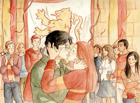 harry-ginny_kiss-small - harrry potter and his friends