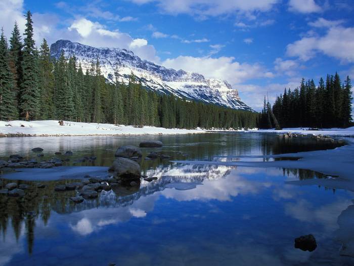 Bow River and Castle Mountain, Alberta, Canada - Canada Wallpapers