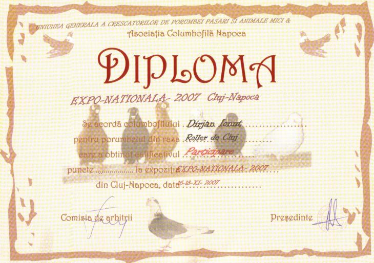 Diploma Expo-Nationala 2007 - Palmares