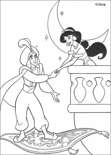 Jasmine si Aladin - Desene de colorat