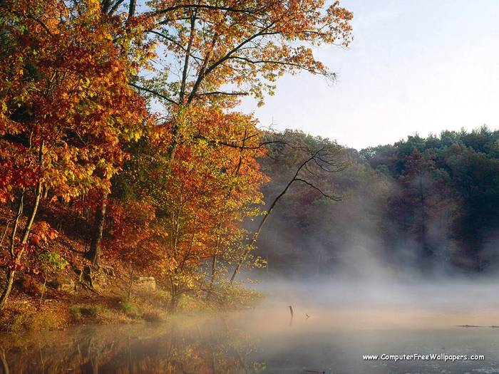 Wallpapers - Nature 9 - Mist_And_Autumn_Color_Along_Strahl_Lake,_Indiana
