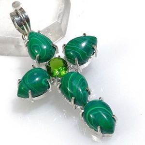 MALACHITE PERIDOT GEMSTONE .925 SILVER; Lungime totala 7 cm
