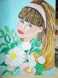 fata cu flori; pictura ulei pe panza
