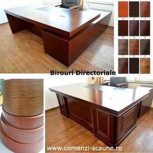 Birou directorial; Cu un design aparte birourile directoriale se caracterizează prin îmbinarea de structuri și prin combinația de finisaje din MDF melaminat.
