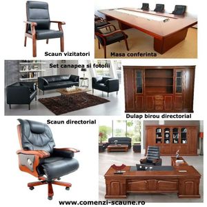 Birouri-directoriale-executiv-lux-scaune-dulapuri-1-CS; Cu un design aparte birourile directoriale se caracterizează prin îmbinarea de structuri și prin combinația de finisaje din MDF melaminat.
