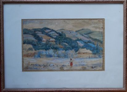 Liviu Bordeaux(1896-1984)-Peisaj cu case. 1942