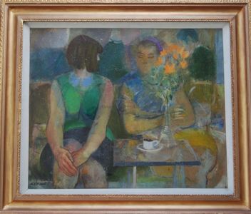 Mircea V.Hrișcă(1938-2005)-Soția pictorului la cafea cu vecina