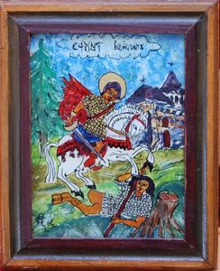 Romeo Calancea(1930-1988) Icoană. Pictură pe sticlă 704