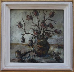 Vasile Anghel Siminiuc(1949)-Natură moartă cu pipă