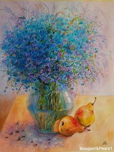 Bouquet and Pears 1; Pictura flori si pere
