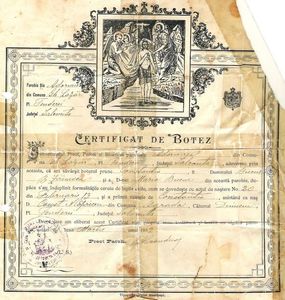 Certificatul de botez (1912); Biserica Adormirea Maicii Domnului din comuna Gheorghe Lazar, 11 martie 1912
