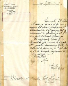Cerere (abandonata) de inscriere la liceu in Sibiu; Bazargic, 24 septembrie 1928
