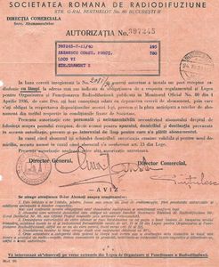 1940.11.07 BUC., C.ZAINESCU, AUTORIZATIE RADIO