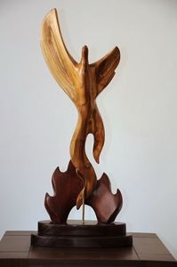 19. PASĂRE PHOENIX II*PHOENIX BIRD II; lemn de piersic  lemn de cires salbatic  64 cm

