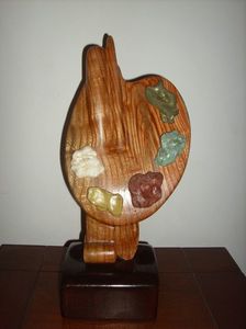 35.PALETA PICTURA*PAINTING PALETTE; lemn de tamarix   piatra colorata naturala           36 cm
