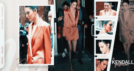 Kendallℐẹṇṇẹṛ ‹hits the streets of ṆỴC̣.; The oversized blazer in a stunning marigold color is just long enough to be a mini dress but as a result, it really shows off her legs for days, and these perfectly pointed pumps by Stuart Weitzman.
