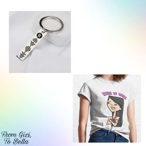 Gizi got Bella this T-shirt with a maybe-not-so-subtle message (in a friendly and funny way, of; course) with her character from TDI, and to make up for the probably not so appreciated first gift there is a keychain with a song to scan on Spotify(https://youtu.be/DMCx9guIMCw)

