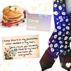 Hero received from Candy a personal letter, proof that their names will be sent to Mars, homemade; pancakes (without any additions from Matty) and a camera strap with daisies motif. (っ˘з(˘⌣˘ )
