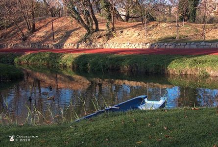 w-Lake and a Blue boat