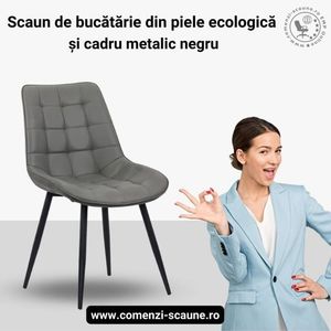 scaun-bucatarie-piele-eco-BUC-206P-gri-800-800-8; Scaune de bucătărie din piele ecologică și cadru metalic negru BUC 206P Gri
