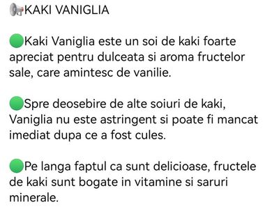 kaki vaniglia; Mure Romania, 80ron
