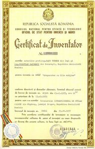 Prima invenție împreună; Brevetul de invenție România, Nr. 64611 din 25 aprilie 1977, titular Întreprinderea de Utilaj Chimic Făgăraș.
