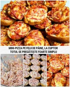 Mini pizza pe felii de paine la cuptor