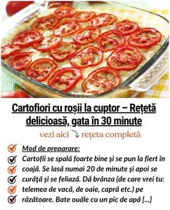 Cartofi cu rosii si branza la cuptor