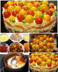 Salată Semafor: cu pui, morcov, ouă  și ardei