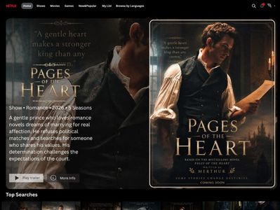 ⸺ 4,3 ⭐ | Pages of the Heart | Genre: Romance  | Starring: Jonathan Bailey  ⸺; 　　　　　　
A gentle prince who dreams of real affection defies every political match, searching only for someone who shares his values, a quiet rebellion that unsettles the entire court.
