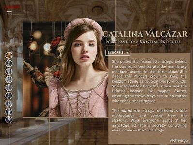 ⸺  1.56 ⭐ The Secret Mastermind ⸺; 　　　　　　
　　　　　　@thevirgo 
　　　　　　Catalina Valcázar
　　　　　　portrayed by Kristine Froseth
