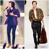 Harry Styles from One Direction wears Burberry Prorsum Fall Winter 2014 leaves print silk cotton shi