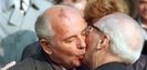 The infamous kiss between Gorbachev and Honecker on Oct. 7, 1989.