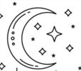 Celestial Magic outline illustration of icons and symbols of sun, moon, crystals, evil eye, witch ha