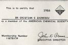 Carte de membru al American Chemical Society, iulie 1986