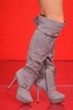 0 0 Grey Faux Suede Buckle Strap Lace Front Over The Knee Hi