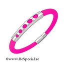 Bratara otel inox cu cerculete si cauciuc roz