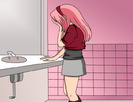 Sakura plangand la toaleta