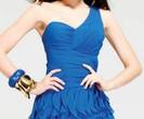 a mini shoulder blue dress