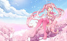 Konachan.com - 155570 cherry_blossoms clouds hatsune_miku long_hair petals pink_eyes pink_hair sakur