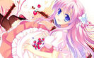Konachan.com - 155700 blue_eyes dress flowers food long_hair motomiya_mitsuki pink_hair ribbons stra
