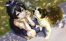 blue-eyes-bra-cleavage-dogs-long-hair-ponytails-hair-ribbons-anime-girls-ganaha-hibiki-hair-ornament