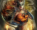 Armored Girl holding Halloween pumpkin