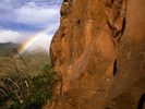Olawalu Petroglyphs With a Rainbow Over the West Maui Mountains at Sunset, Hawaii